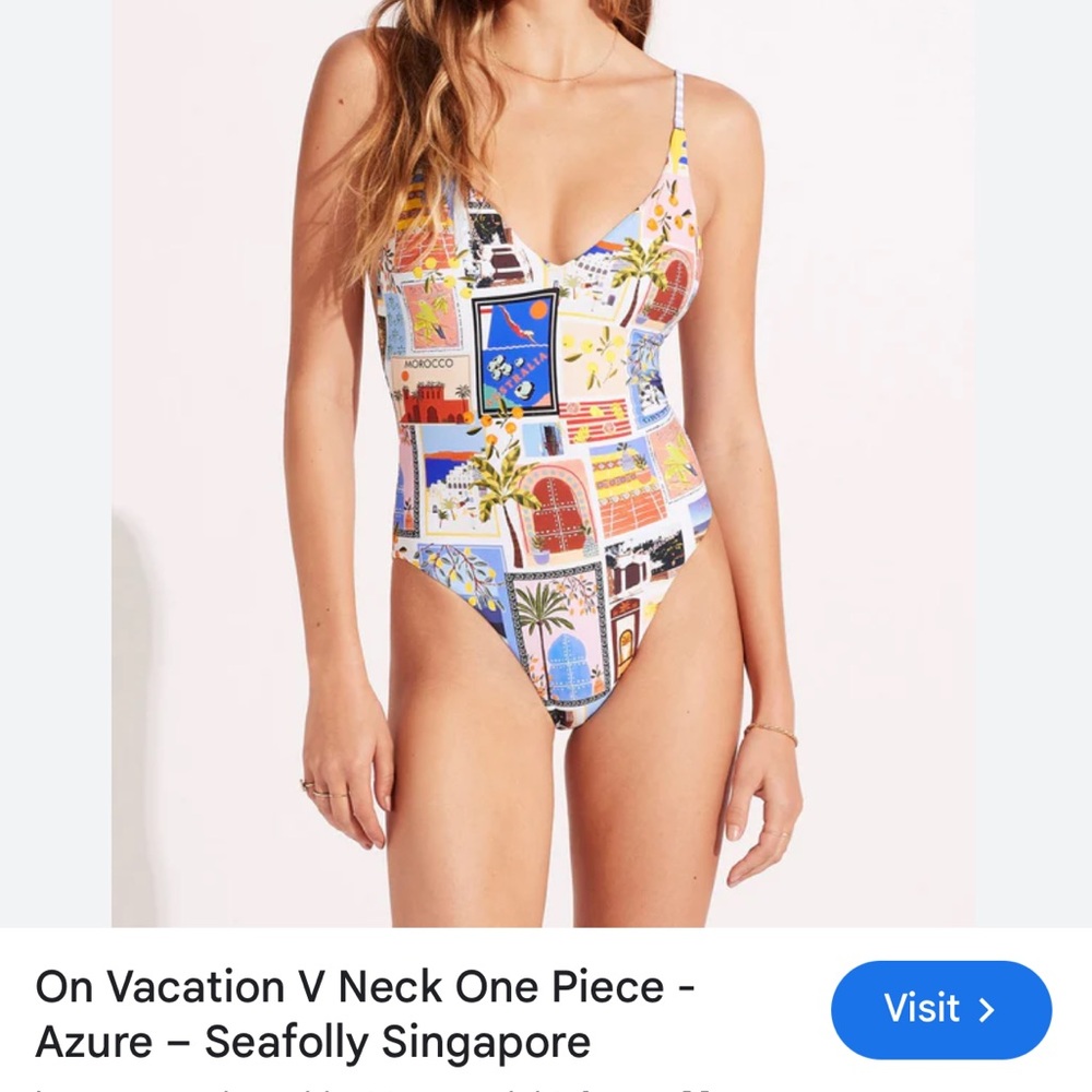 SEAFOLLY On Vacation V-Neck One Piece Bathing Suit - Picture 8 of 15